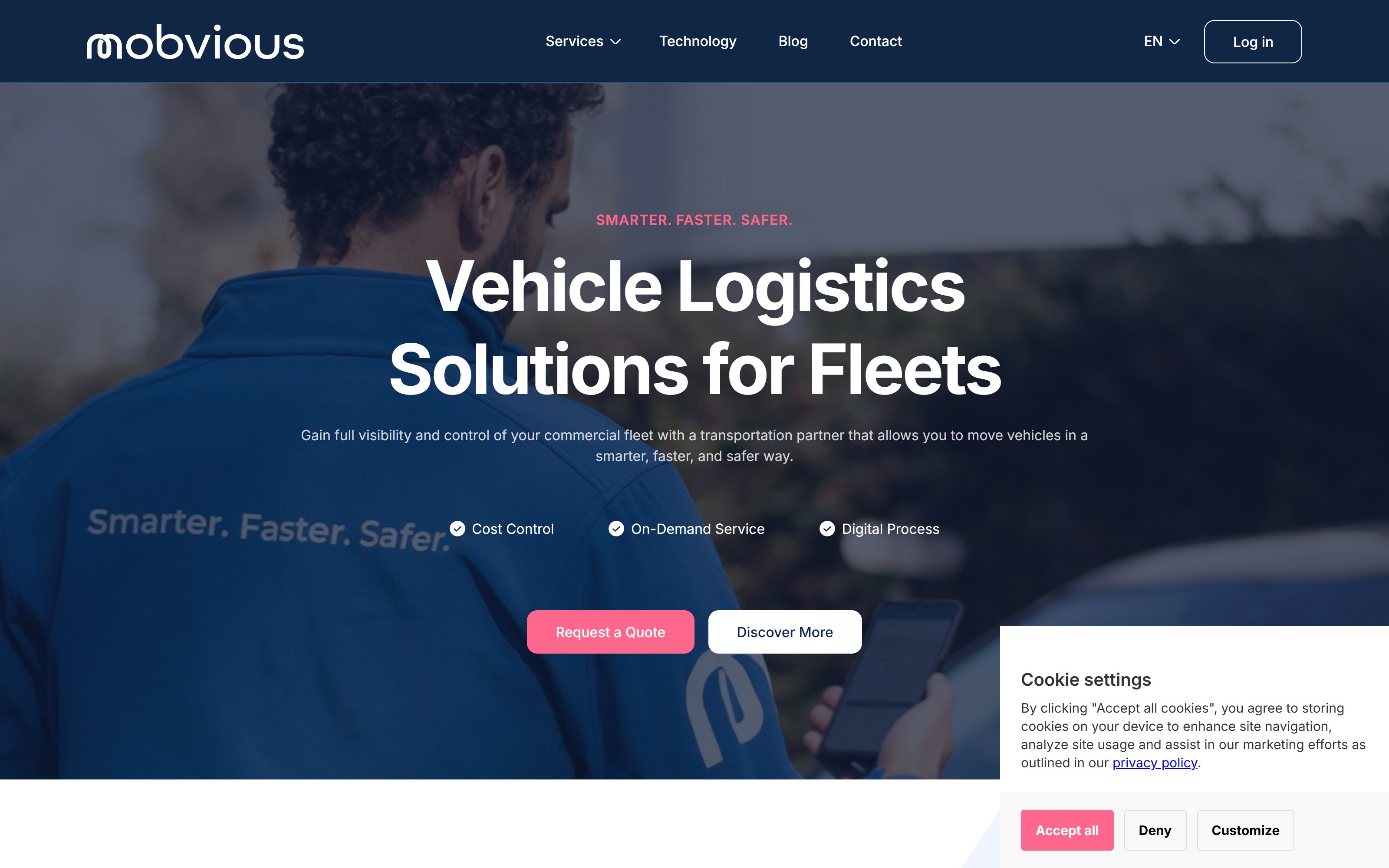 Mobvious public marketing website presenting the vehicle logistics platform