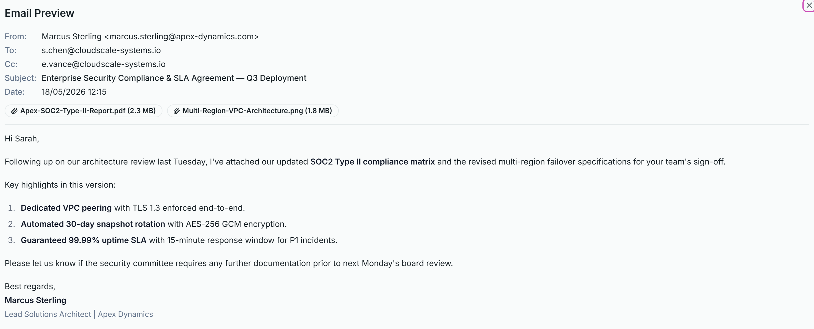 Filorn email preview detail showing rendered headers and message body
